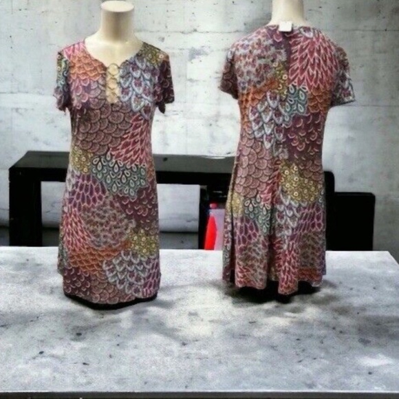 Msk, Woman, Summer Dress, Multicolor,Sz S,Short Sleeve,Knee Length,Metal Rings.! - Picture 1 of 15
